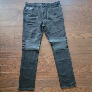 Daniel Won Mens 38x33 Black Moto Pants Denim Leather Trim